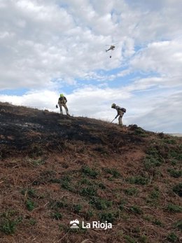 Forestales trabajando en la extinción del incendio de Ezcaray