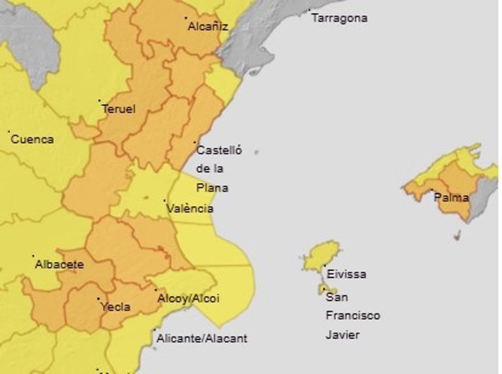 Avisos meteorológicos activos en la Comunitat Valenciana
