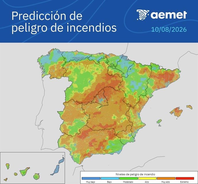 La semana empieza con peligro de incendios muy alto en buena parte de la Península y Baleares.