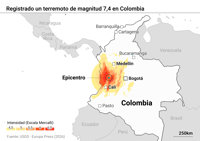 Registrado un terremoto de magnitud 7,4 en el noroeste de Colombia