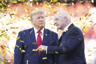 President of the United States Donald J. Trump and FIFA President Gianni Infantino attend during the FIFA World Cup 2026 Final match between Spain and Argentina at New York New Jersey Stadium on July 19, 2026 in East Rutherford, United States.