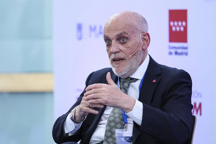 Archivo - Javier Tebas, president of LaLiga, participates in a discussion on “Technology, Piracy, and Artificial Intelligence in Sports” during the ISDE Sports Convention at the Official College of Architects of Madrid on May 21, 2026, in Madrid, Spain.