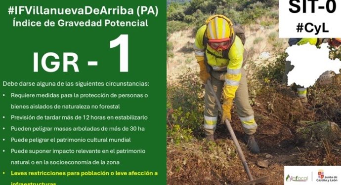 Declarado un incendio forestal de gravedad 1 en Villanueva de Arriba (Palencia)