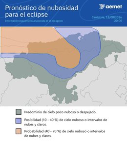 Mapa con pronóstico AEMET para el eclipse solar total en Cantabria