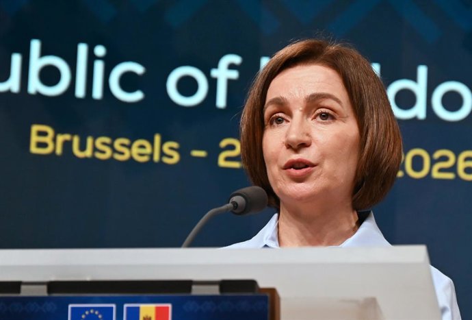 Archivo - Arquivo - 22 de junho de 2026, Bélgica, Bruxelas: Maia Sandu, presidente da Moldávia, fala durante uma coletiva de imprensa após uma cúpula entre a UE e a Moldávia, na qual foram discutidos os esforços da Moldávia para aderir à UE e as reformas 