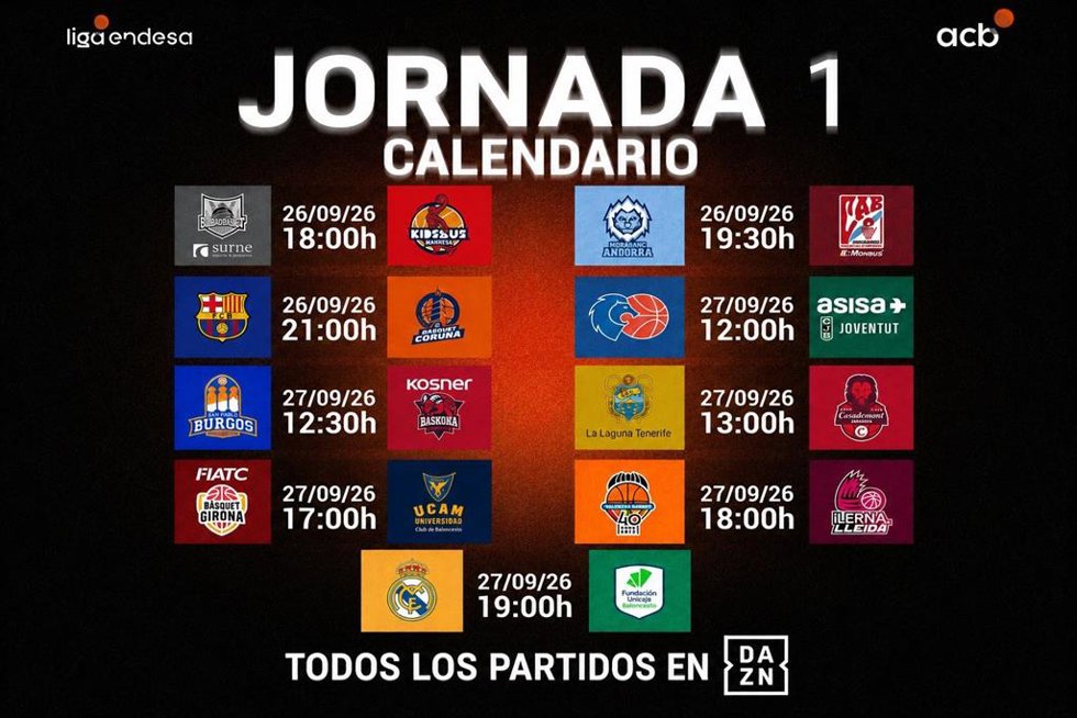 Calendario de la Jornada 1 de la Fase Regular de la Liga Endesa 2026/27