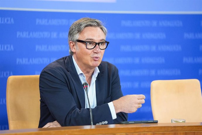 Archivo - El vicepresidente segundo y consejero de Turismo, Justicia, Desregulación y Administración Local, Manuel Gavira, durante una rueda de prensa en el Parlamento andaluz. Imagen de archivo.