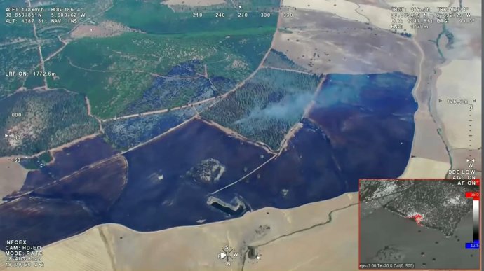 Imagen aérea del incendio en Don Benito.
