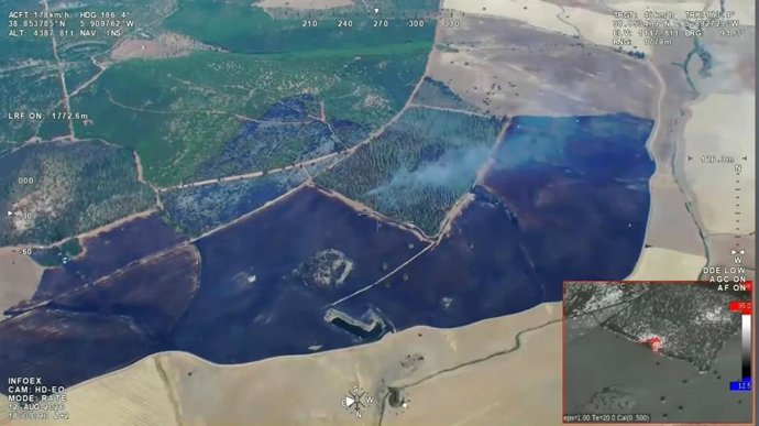 Vista aérea del incendio de Don Benito.