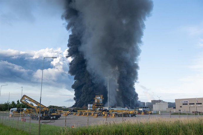 July 24, 2026, St. Petersburg, Russia: Smoke rises from the burning warehouse of the Russian online retailer Wildberries in the Utkina Zavod area, near the village of Novosaratovka, after it caught fire following a drone attack. During the night of July 2