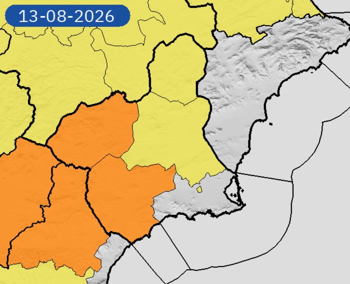 Aemet eleva a naranja el aviso por lluvias y tormentas con granizo en varias comarcas de la Región de Murcia