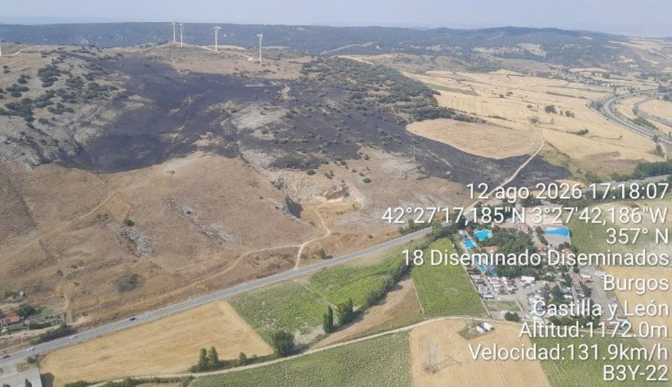 Zona afectada por el incendio en Monasterio de Rodilla (Burgos).