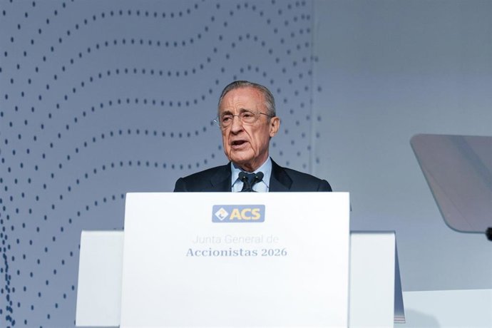 Archivo - El presidente de ACS, Florentino Pérez, durante la junta de accionistas de ACS, en Ifema Madrid, a 8 de mayo de 2026, en Madrid