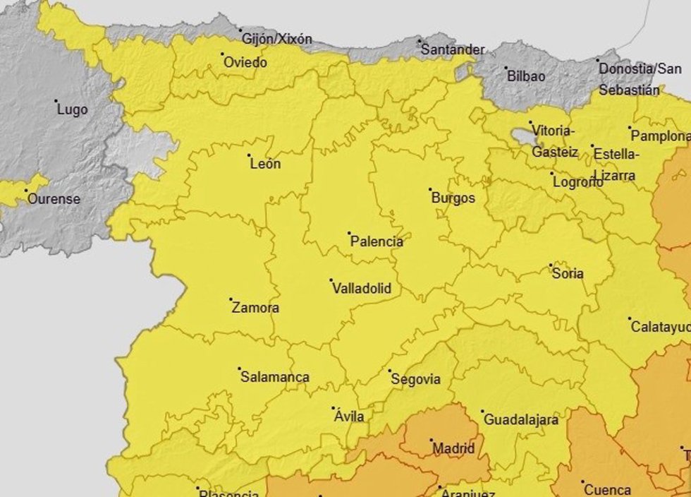 CyL afronta un viernes con avisos amarillos por calor, lluvias y tormentas en varias provincias y máximas de hasta 39ºC