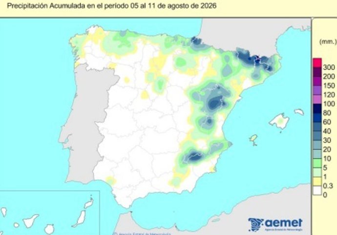 Precipitaciones al inicio del año hidrológico el pasado 1 de octubre, hasta el 11 de agosto de 2026