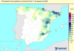 Precipitaciones al inicio del año hidrológico el pasado 1 de octubre, hasta el 11 de agosto de 2026