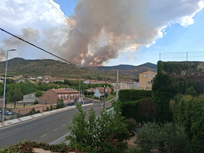 Incendio forestal en la Sierra de Algairén visto desde Alpartir (Zaragoza)