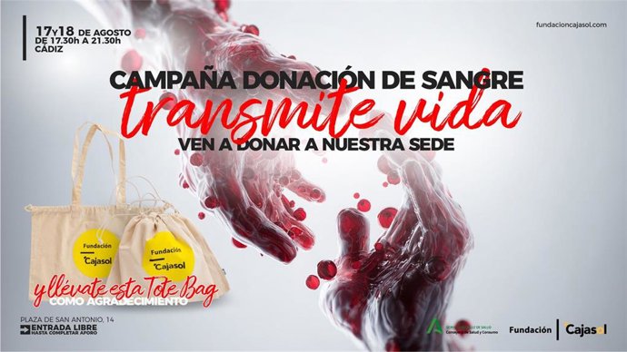 Cartel de la campaña de donación de sangre en la Fundación Cajasol de Cádiz.