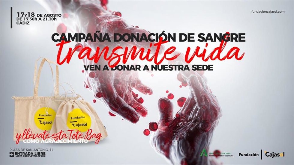 Cartel de la campaña de donación de sangre en la Fundación Cajasol de Cádiz.