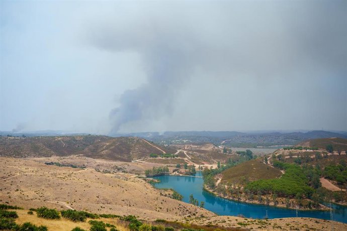 Imágenes del avance del incendio de Niebla en el término municipal de Aznalcollar.