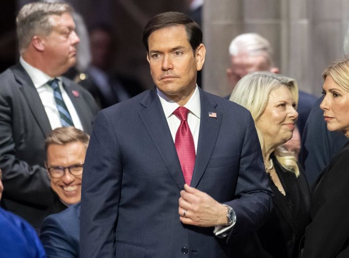 28 de julho de 2026, Washington, Distrito de Columbia, EUA: O secretário de Estado dos Estados Unidos, Marco Rubio, antes da cerimônia fúnebre do falecido senador americano Lindsey Graham (republicano da Carolina do Sul) na Catedral Nacional de Washington
