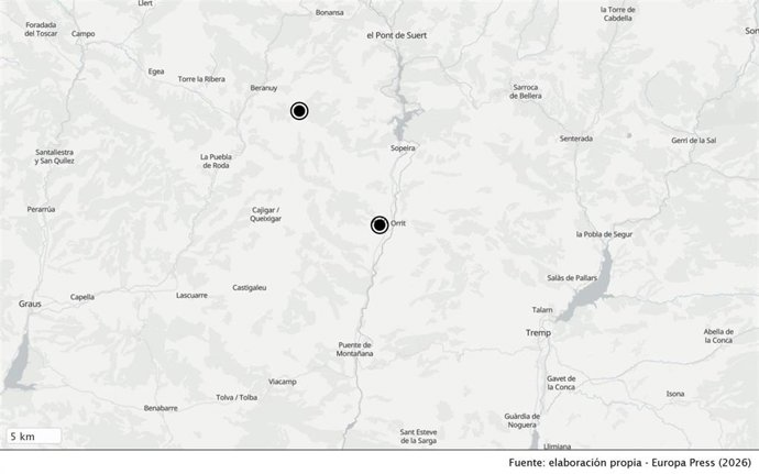 Situación de la Sierra de Sis y del núcleo de Arén (Huesca).
