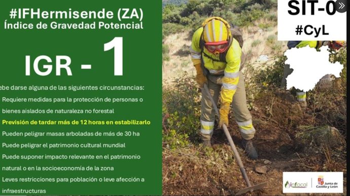 Captura de la cuenta de X donde la Junta ha informado de la declaración del nivel 1 en La Tejera.