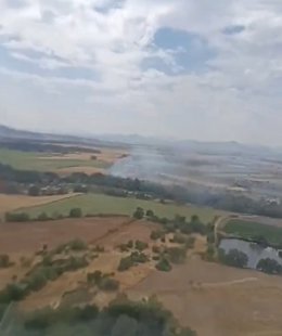 Incendio forestal declarado en La Granja (Cáceres) el sábado 15 de agosto de 2026.