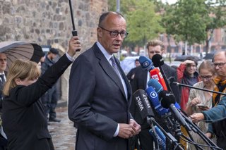 July 26, 2026, Berlin, Berlin, Deutschland: Friedrich Merz bei einem Pressestatement zum Terroranschlag auf den Berliner Christopher Street Day vor der Trauerandacht in der Berliner Kirche St. Marien mit anschlieÃendem Trauermarsch. Berlin, 26.07.2026