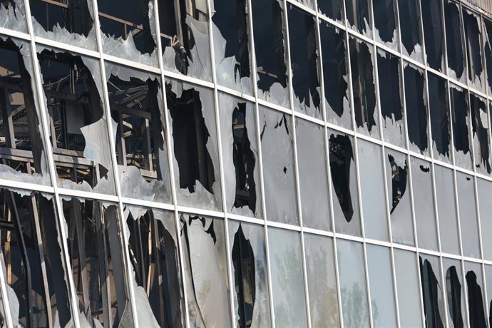 Impacto de dron en un edificio público en la República Popular de Donetsk (archivo)