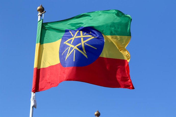 Archivo - June 9, 2024, Saint Petersburg, Russia: The flag of the Federal Democratic Republic of Ethiopia seen in the gallery of flags of the participating countries in the framework of St. Petersburg International Economic Forum 2024
