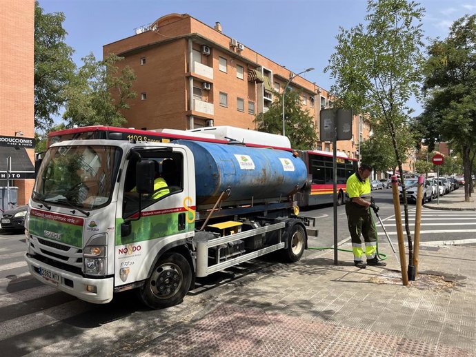 En conjunto, el Ayuntamiento destina 27.500 litros de agua cada semana al cuidado del arbolado del distrito Norte.