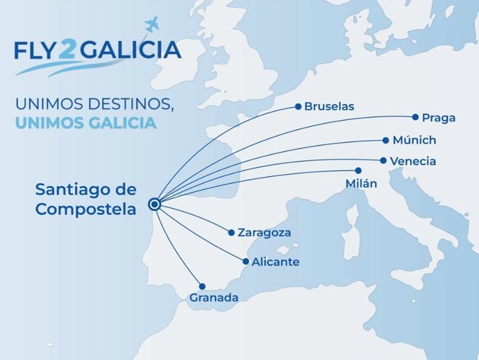 La nueva compañía Fly2Galicia comenzará a operar en diciembre con ocho destinos y 17 frecuencias semanales.