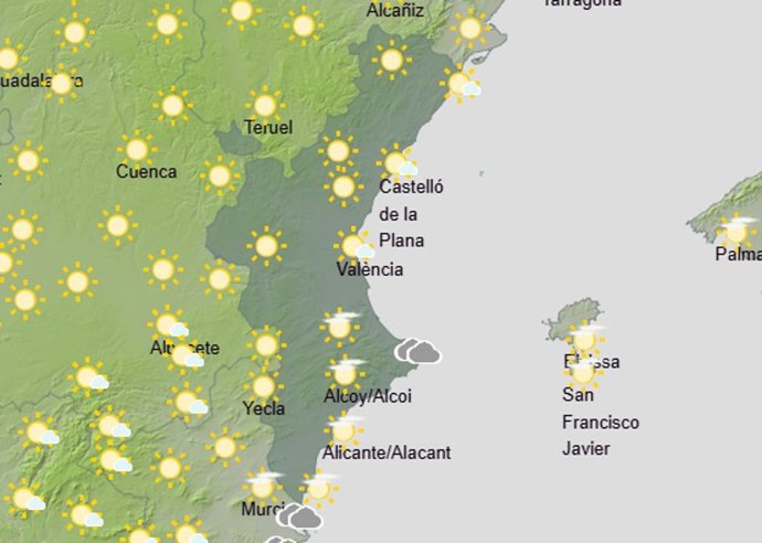 Predicción del tiempo para este lunes 17 de agosto de 2026 en la Comunitat Valenciana
