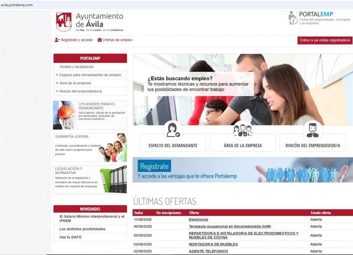 Imangen del portal web de intermediación.