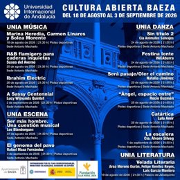Cartel de la programación Cultura Abierta en la UNIA en la Sede Antonio Machado.