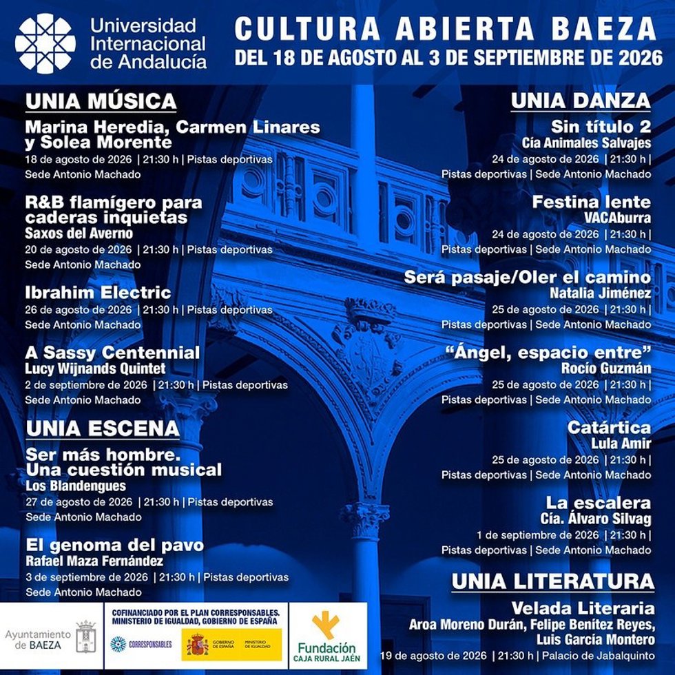 Cartel de la programación Cultura Abierta en la UNIA en la Sede Antonio Machado.