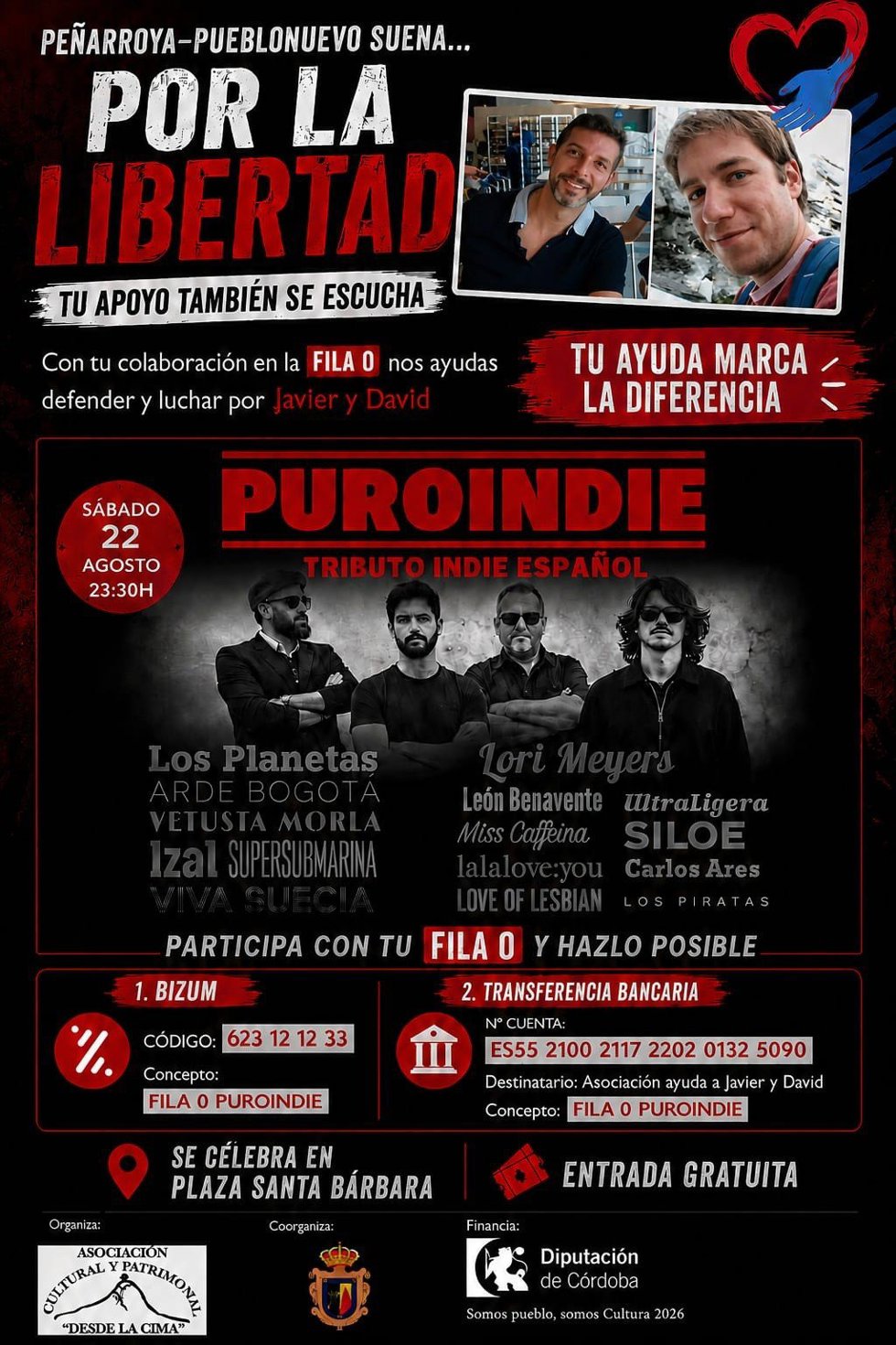 Peñarroya-Pueblonuevo será escenario el sábado 22 de agosto de un concierto solidario que combina música y compromiso social, con Puroindie, por la libertad de los dos encarcelados en Guinea Ecuatorial.