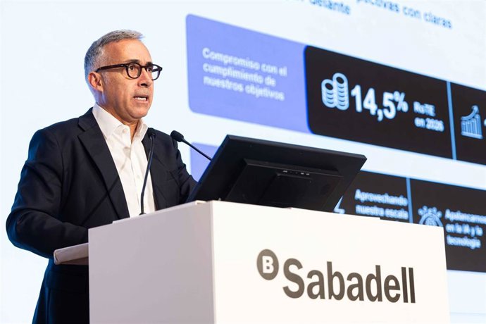 El consejero delegado de Banco Sabadell, Marc Armengol, durante la presentación de resultados del primer semestre del año. 