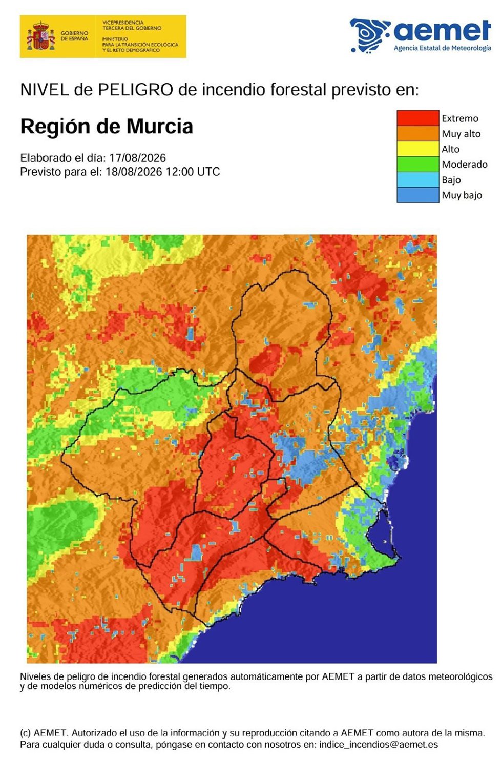 Nivel de riesgo de incendio forestal