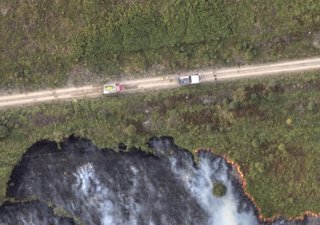 Bomberos trabajan para extinguir el incendio de Hautes Fagnes (Bélgica)