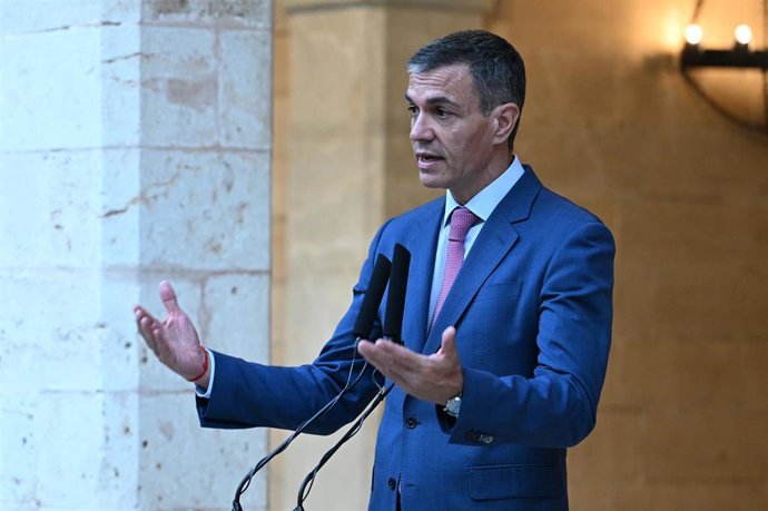 El presidente del Gobierno, Pedro Sánchez, durante su comparecencia de prensa, a 29 de julio de 2026, en Palma de Mallorca, Baleares (España). 