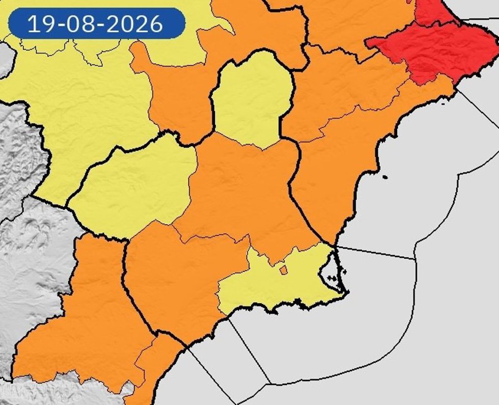 Aemet activa avisos por temperaturas de hasta 40 grados este miércoles en la Región de Murcia