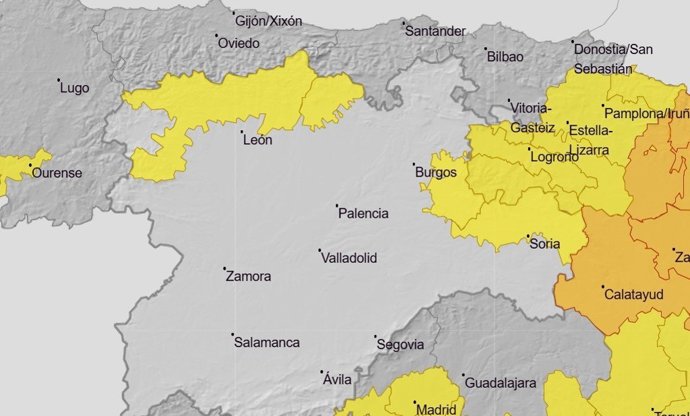 La Aemet activa avisos por lluvias y tormentas en zonas León y Palencia y por calor en Burgos y Soria