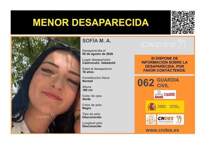 Buscan a una menor de 16 años desaparecida desde el 5 de agosto en Castronuño (Valladolid)