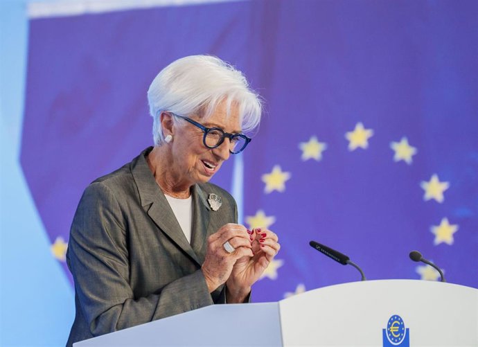 23 July 2026, Hesse, Frankfurt am Main: President of the European Central Bank (ECB) Christine Lagarde speaks at a press conference during the ECB Governing Council meeting. Photo: Andreas Arnold/dpa