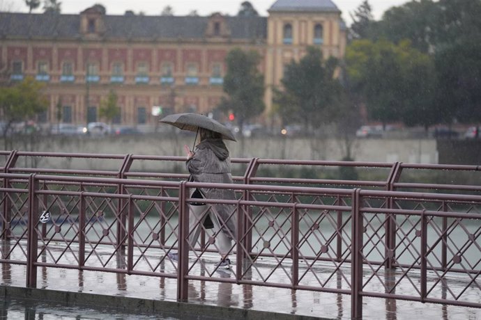 Archivo - Una persona se protege de la lluvia con un paraguas. A 03 de marzo de 2025, en Sevilla (Andalucía, España).
