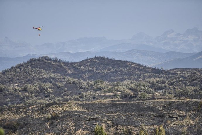 Vista de zonas calcinadas por el incendio de Riglos, a 19 de agosto de 2026, en Huesca, Aragón (España). 