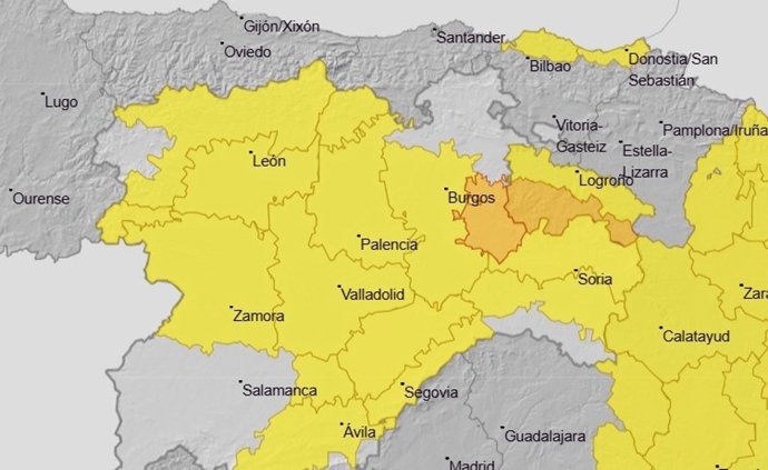 Ocho provincias de CyL estarán este jueves en alerta por lluvias y tormentas con aviso naranja en la Ibérica de Burgos