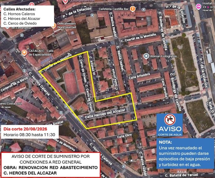 El Ayuntamiento de Ávila cortará este jueves el suministro de agua en varias calles por obras